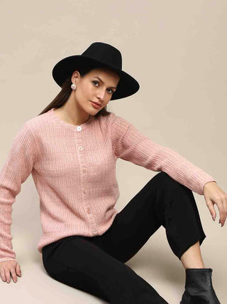 Madame Cable Knit Buttoned Peach Cardigan