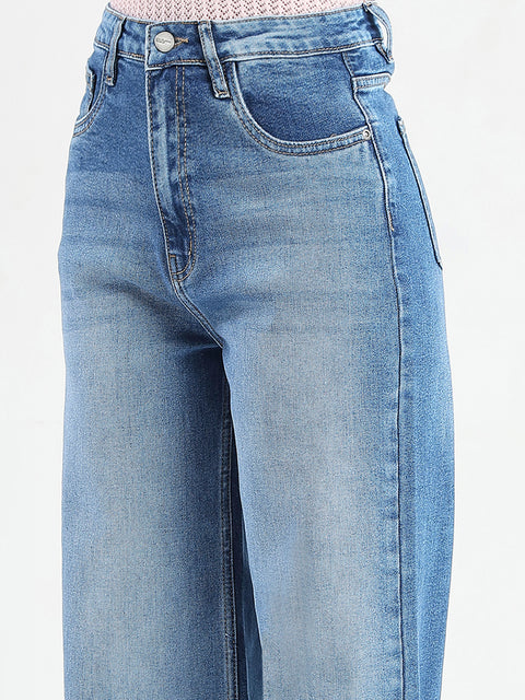 Madame Stone Wash Wide Leg Light Blue Cotton Blend Jeans