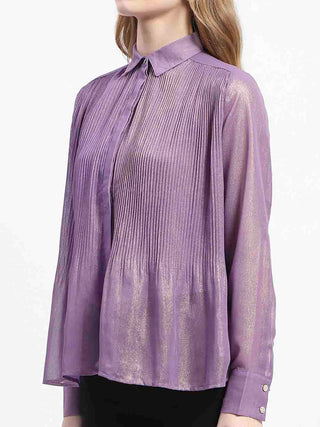 Madame Shimmer Pleated Hem Sheer Lilac Shirt
