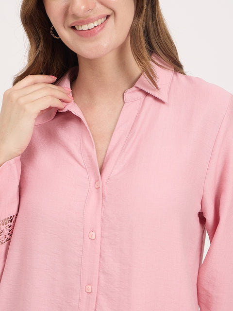 Madame Pink Rayon Collared Full Sleeve Co-ord Set