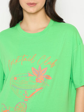 Madame Graphic Print Green Black Cotton T-shirt