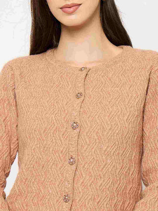 Madame Peach Crew Neck Cardigan with Buttons