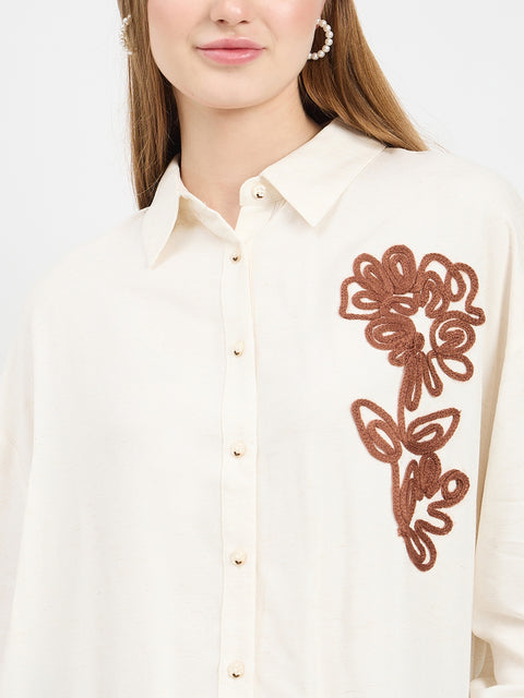 Madame Embroidered Off White Shirt