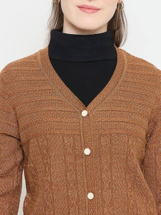 Madame Brown V-Neck Cardigan with Buttons