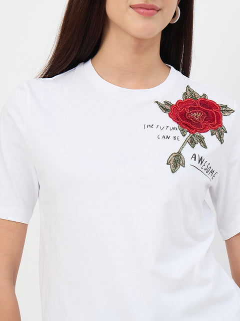 Madame White Graphic Print Cotton T-Shirt