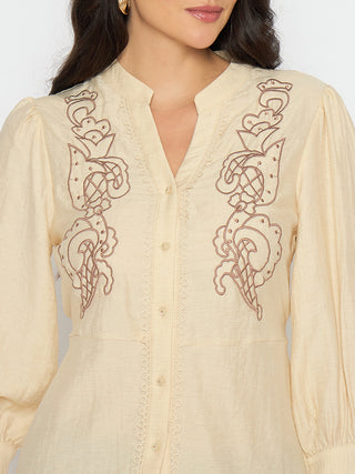 Madame Embroidered Lace Detailed Beige Top