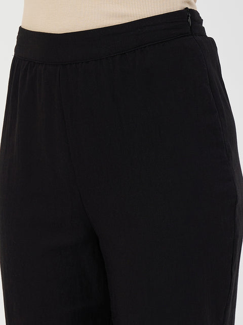 Madame Black Embroidered Cotton-Blend Trousers