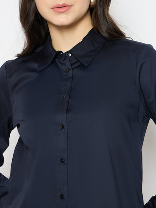 Madame Navy Blue Cotton Blend Shirt