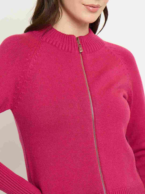 Madame Mock Neck Fuschia Pink Cardigan