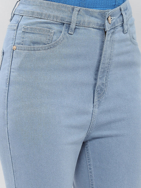Madame Solid Light Blue Flared Jeans