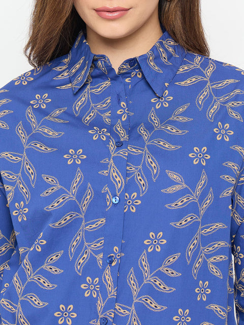 Blue Embroidered Summer Shirt for Women