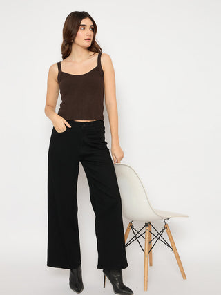 Madame Cotton Blend Wide Leg Black Denim Jeans