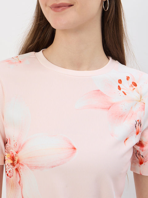 Madame Printed Peach T-Shirt