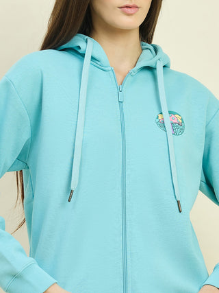Madame Blue Cotton Blend Hooded Sweatshirt