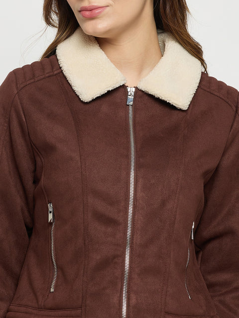 Madame Coffee Collared Full Sleeve Short Jacket