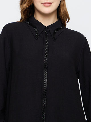 Madame Embellished Rayon Blend Black Shirt