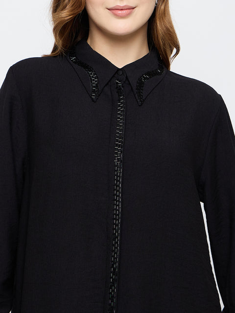 Madame Embellished Rayon Blend Black Shirt