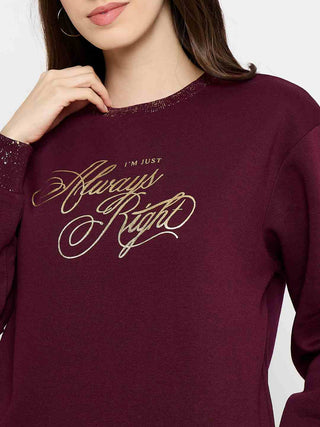 mSECRET Typography Print Sweatshirt and Straight Bottoms Plum Night Suit
