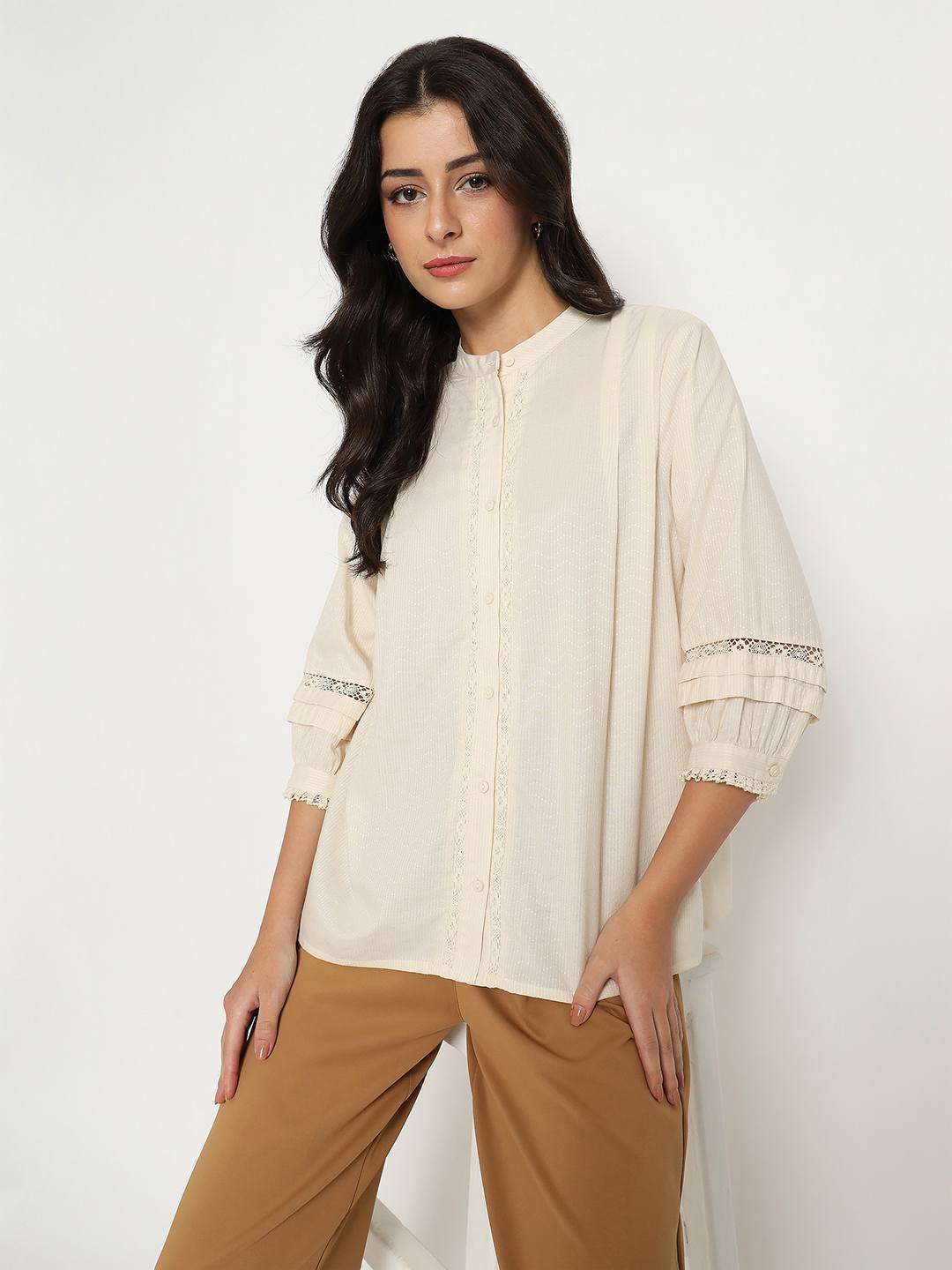 Madame Striped Off-White Cotton Blend Top color swatch