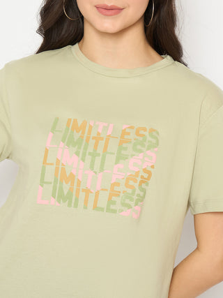 Madame Printed Pear Green Cotton T-shirt