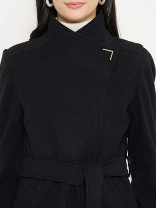 Madame Solid Black Long Coat