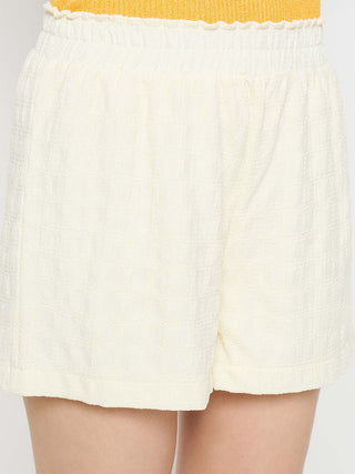 Madame Elasticated Solid Off White Shorts