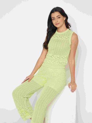 Madame Cotton Top and Bottom Lime Yellow Knitted Co-ord Set