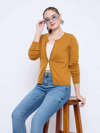 Madame Crew Neck Button Down Mustard Cardigan