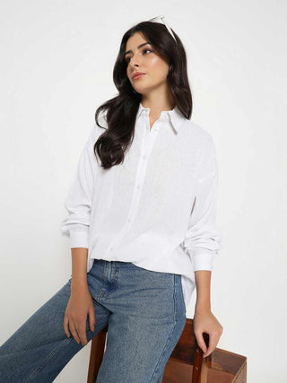 Madame Linen Blend Solid White Shirt