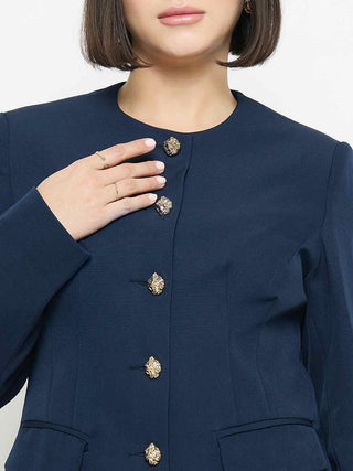 Madame Blue Round Neck Blazer