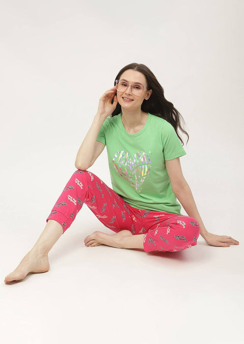 mSECRET Graphic Print Green & Peach Combo T-shirt