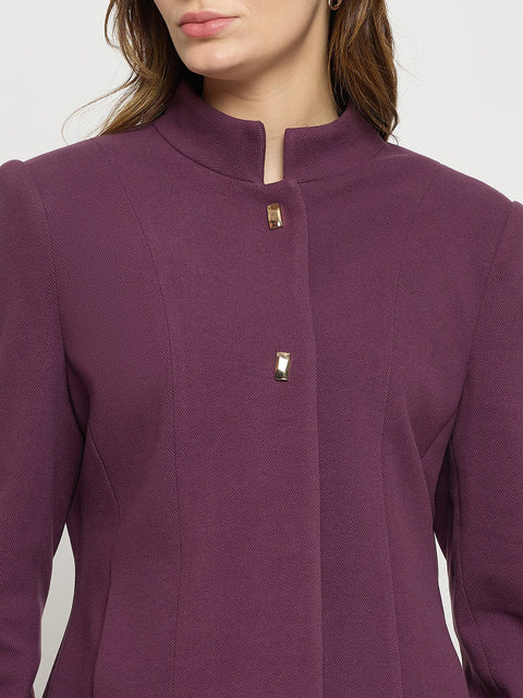 Madame Purple Mock Neck Full Sleeve Short Coat