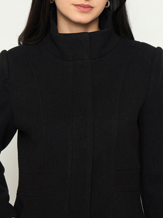 Madame Mock Neck Long Coat with Buttons