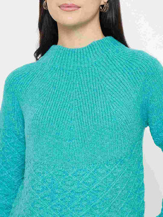 Madame Textured Mock Neck Peacock Green Acrylic Sweater