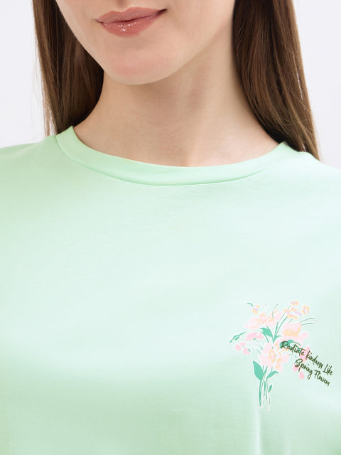 Madame Graphic Print Green Cotton T-Shirt