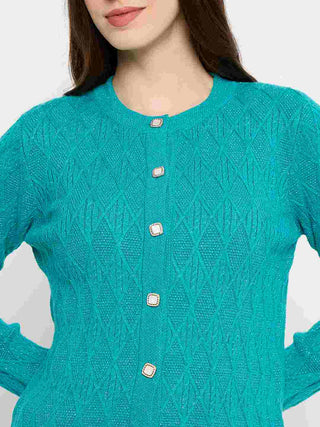 Madame Cable Knit Peacock Blue Cardigan