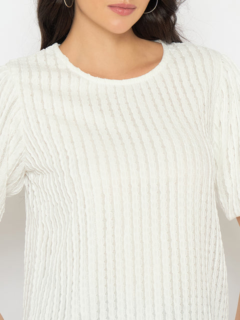 Madame Textured Solid White Top