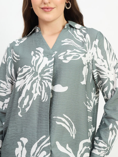 Madame Floral Sage Green Rayon Blend Shirt