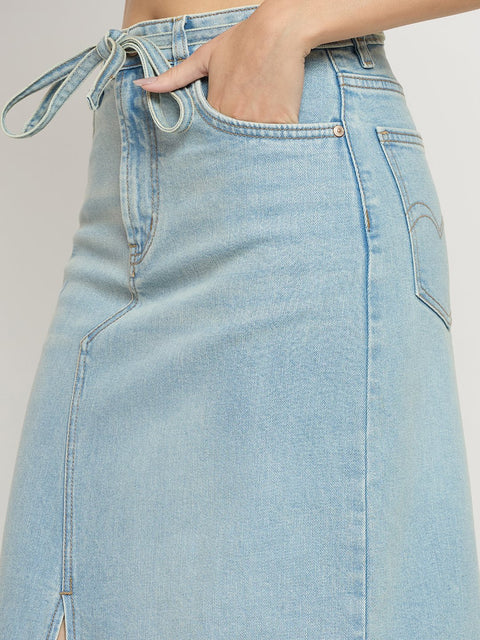Madame Sky Blue Cotton Double Wash Pencil Skirt