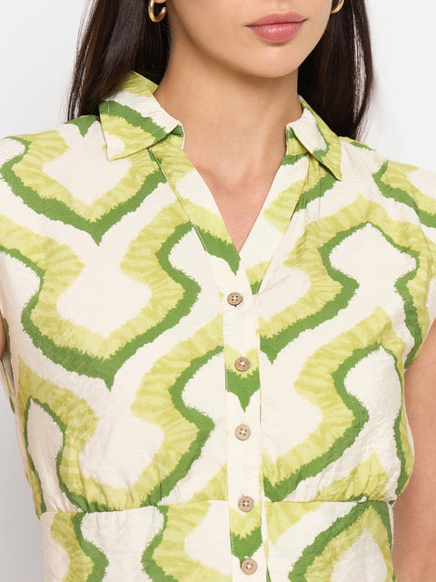 Madame  Green Printed  Shirt