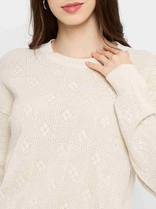 Madame Textured Knit Beige Pullover Sweater