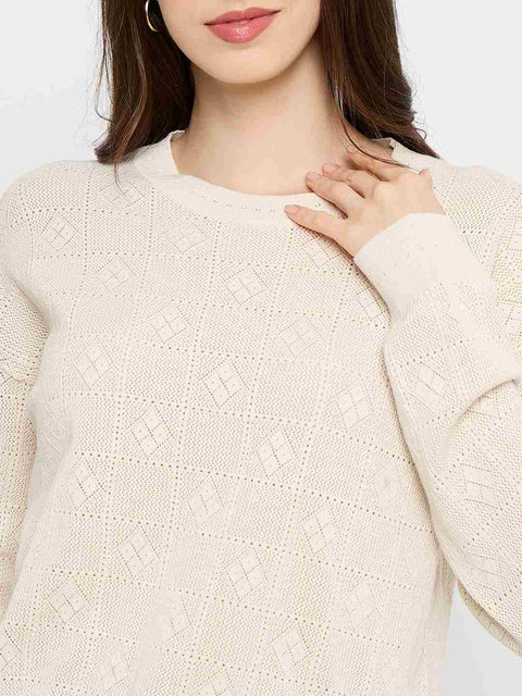 Madame Textured Knit Beige Pullover Sweater