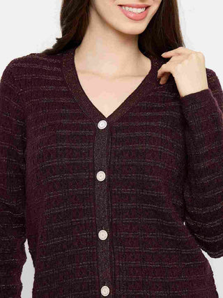 Madame Self Design Coffee Brown Cardigan