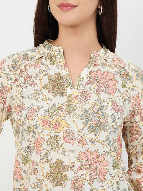 Madame Beige Printed Cotton-Blend Top