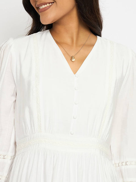 Madame Lace Detailed White Rayon Blend Dress