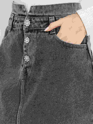 Madame Embellished Gray Wash Black Mini Skirt