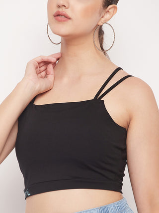Madame Black Solid Cami Crop Top