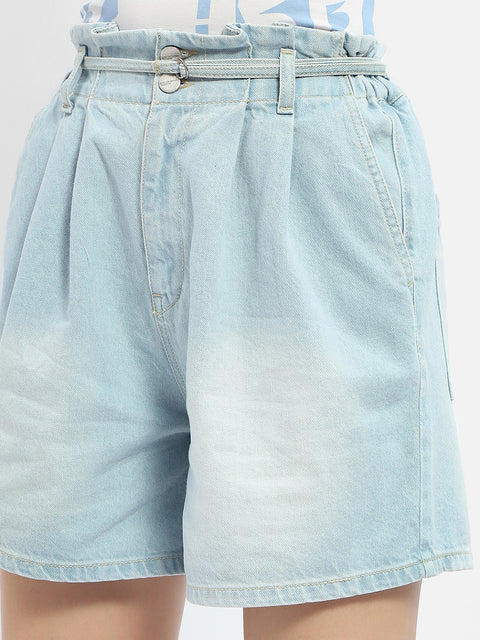 Madame Belted Waist Light Blue Denim Shorts