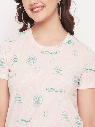 Madame Peach Round Neck Printed Cotton T-Shirt