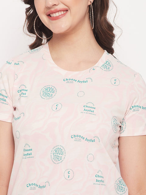 Madame Peach Round Neck Printed Cotton T-Shirt